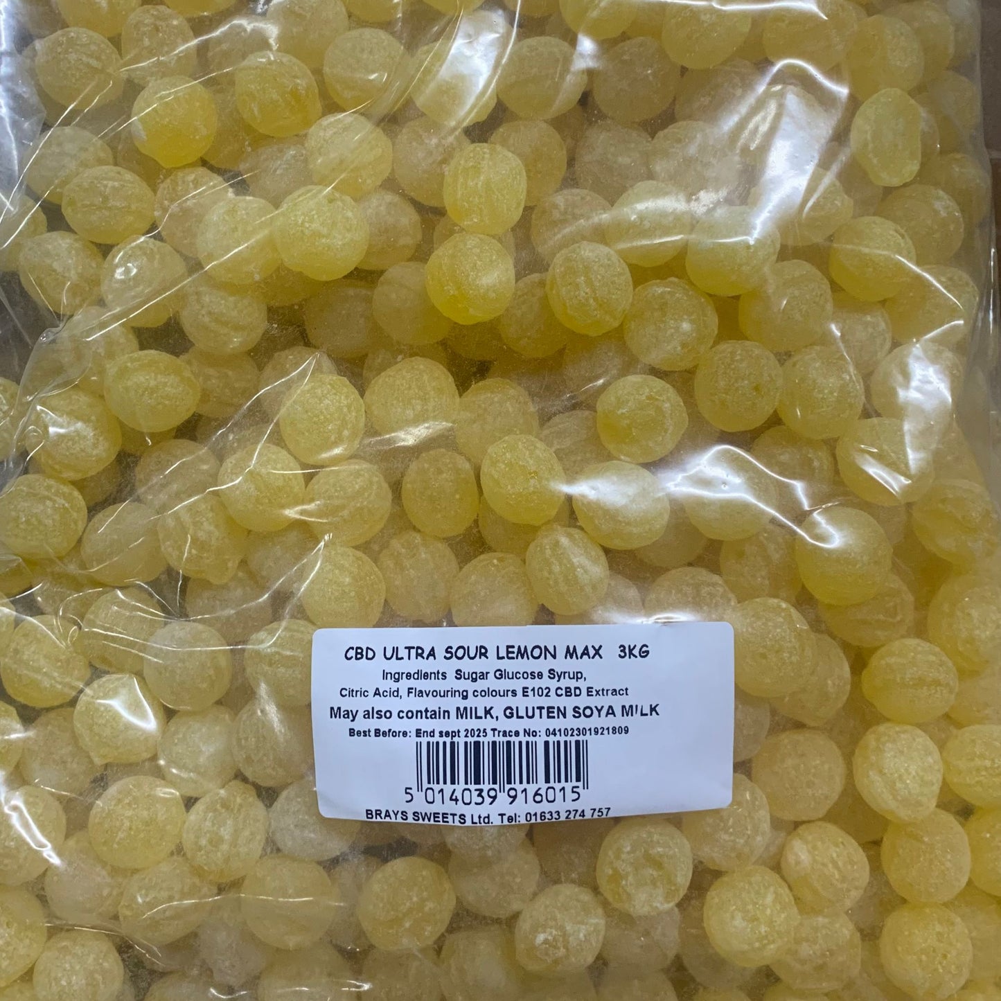 CBD Max Hard Boiled Sweets - Ultrasours Lemon 3kg - Y0206