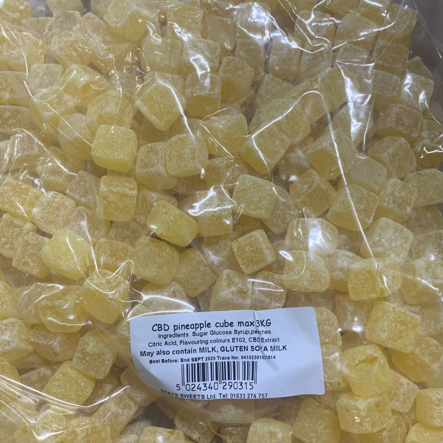 CBD Max Hard Boiled Sweets - Pineapple Cubes 3kg - Y0152